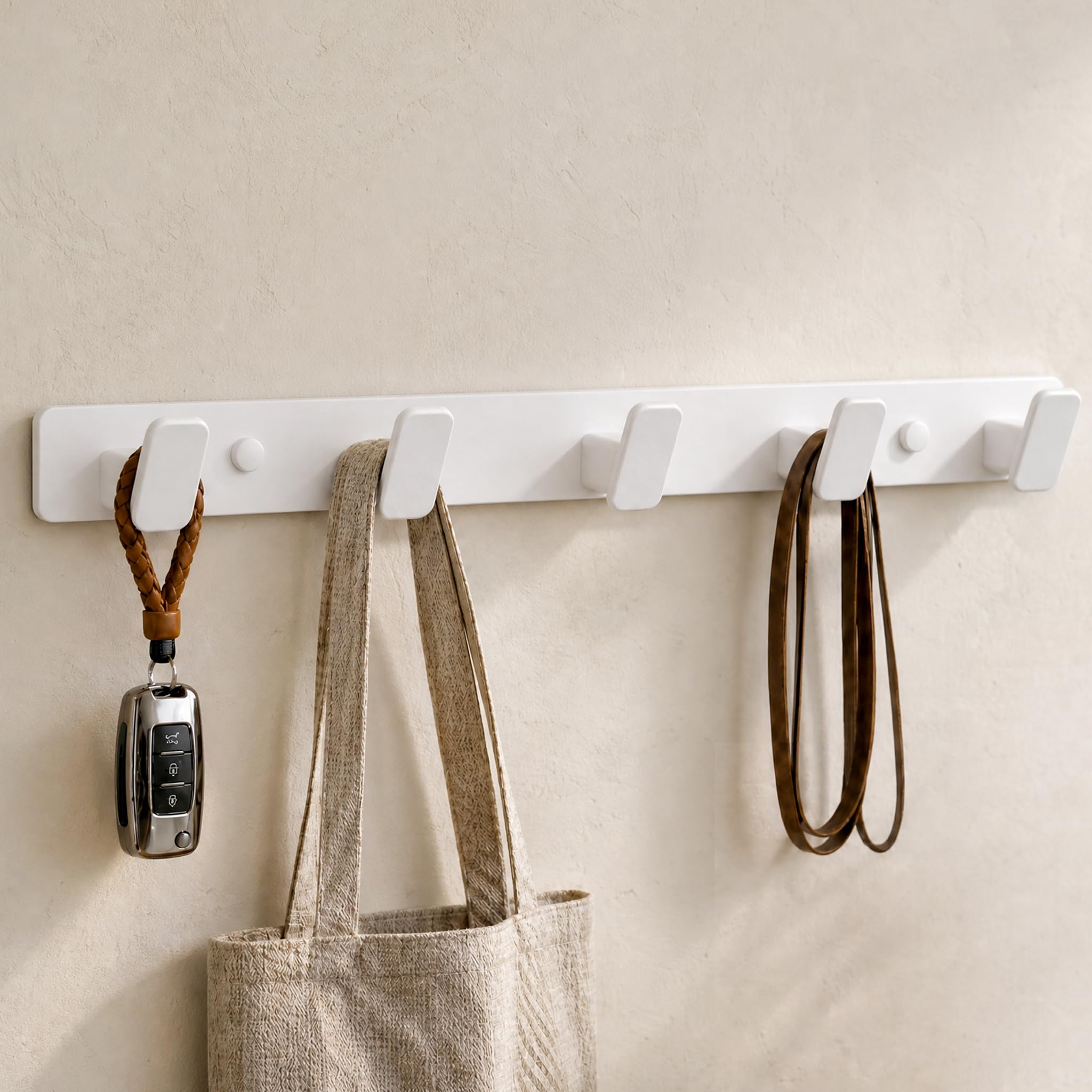 dancrul White Coat Rack Wall Hooks for Hanging Heavy Duty Door Hooks with 5 Hooks Key Holder for Wall Hat Rack for Entrance Coat Hook