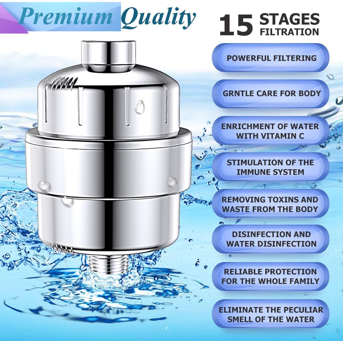 15 Stage Activated carbon Shower Head Filter for Hard Water Remove Chlorine and Fluoride - Reduces Dry Itchy Skin Improves The Condition of Skin Hair and Nails - Filter Cartridges image 5