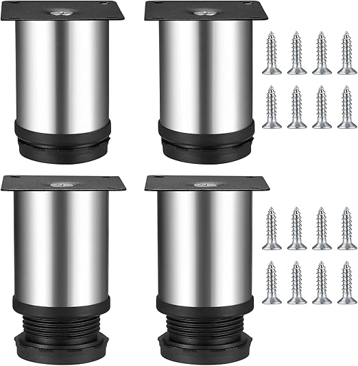 Piedini Regolabili Per Mobili - Set Da 4 Gambe In Acciaio Con Viti - Altezza 0-15mm Per Letti E Divani - Foto 4