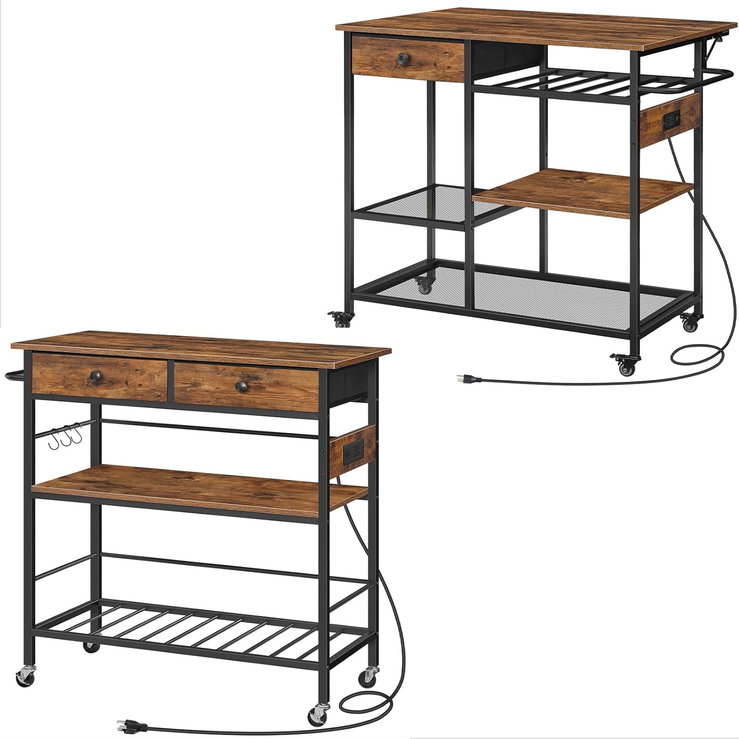 HOOBRO Kitchen Island with Storage and Rolling Kitchen Cart with Drop Leaf Bundle BF08UZD01-BF22UZD01