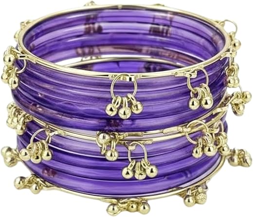 CLASSIC BANGLE Trendy Glass Bangles with Alloy Ghungroo Charms For Women|Fancy Designer Glass Bangles|Traditional Chudi|St...