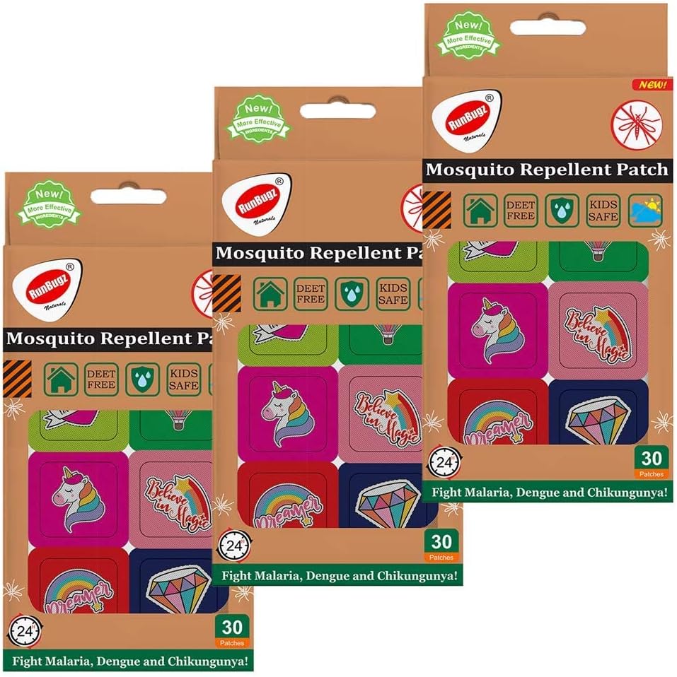 100% Natural Mosquito Repellent Unicorn Printed Patches For Babies - 30 Patches - Pack of 3 - Deet-Free - Waterproof - Natural With 24. hrs Protection From Mosquito