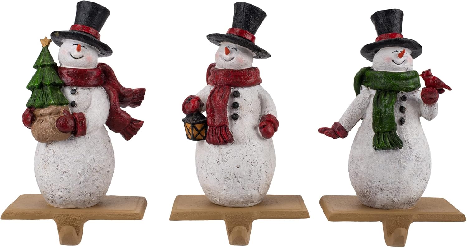 Transpac Festive Snowmen Stocking Hanger Holders, Set of 3