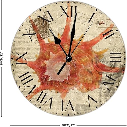 Miniatura 119 de ArogGeld Reloj de pared con diseño de estrella de mar antigua francesa, de cloruro de polivinilo, con números romanos, de 10 pulgadas, funciona