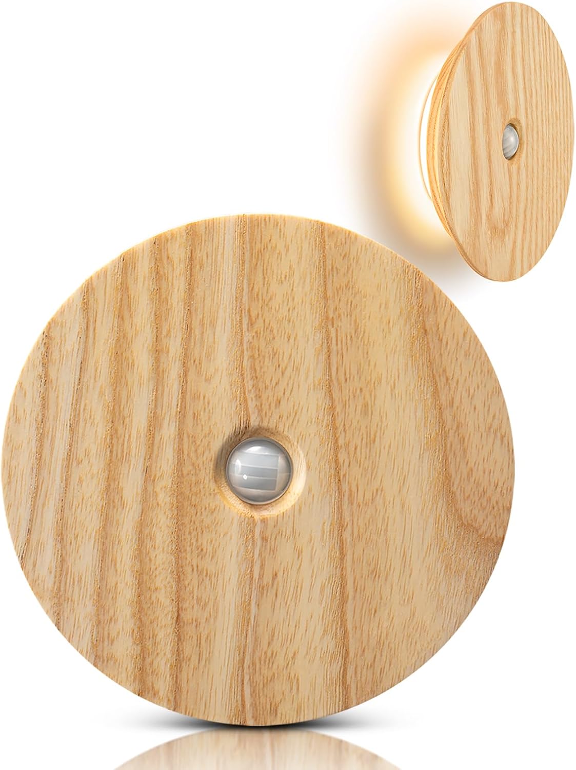 Motion Sensor Night Light Wood Rechargeable Battery-Powered Stick-On Step Lights Magnetic Closet Warm Nightlight for Hallway Bedroom Stair (2 Pack Black Walnut)