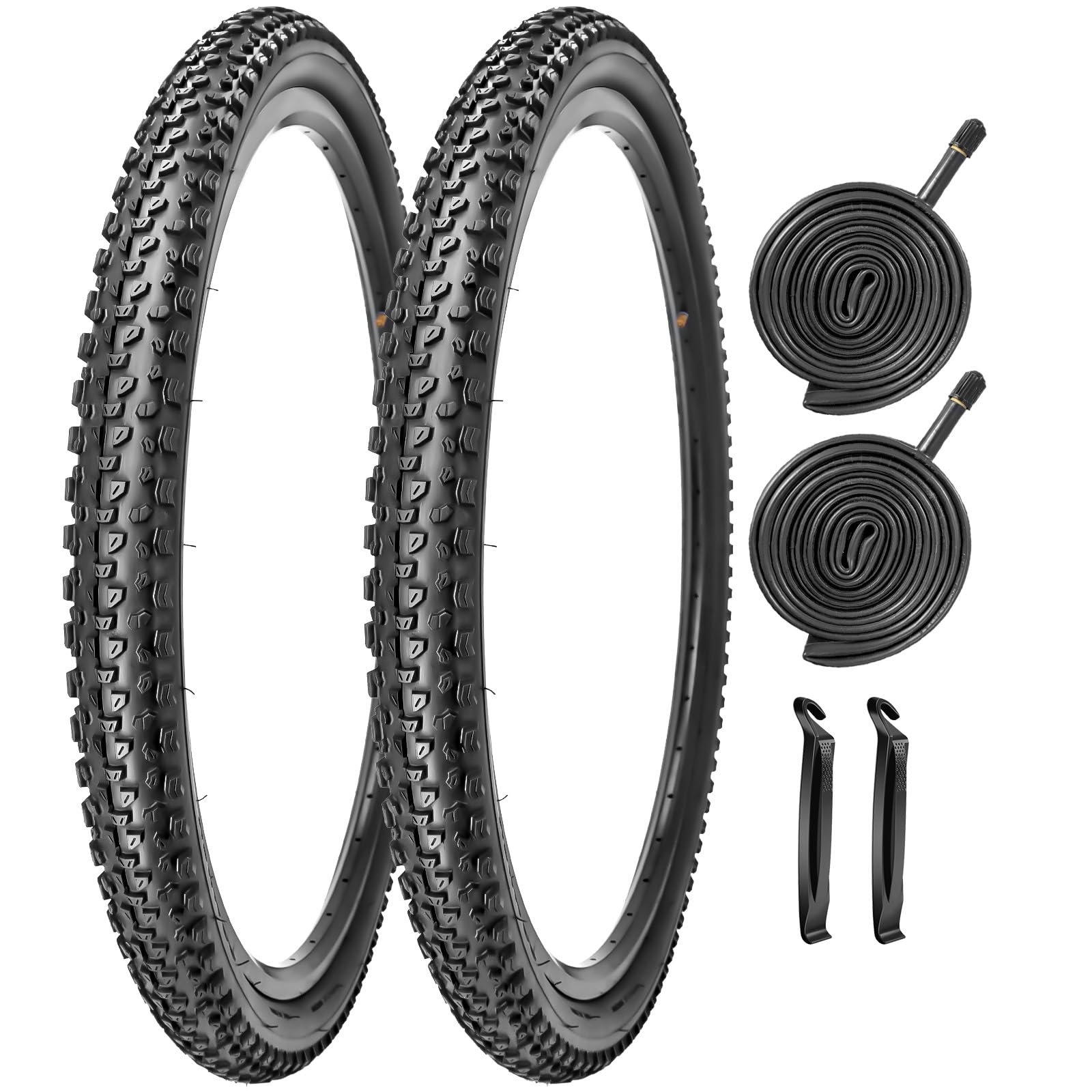 2-Pack 27.5 x 2.10 (54-584) Mountain Bike Tyres 27.5 Inch Replacement Foldable Bicycle Tyres with Schrader AV32mm Inner Tubes for 27.5 x 1.95 27.5 x 2.125 MTB Hybrid Off Road Bike