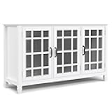 SIMPLIHOME Connaught Storage Cabinet - 60 inch Wide Solid Wood Buffet in White, Traditional Sideboard for Dining Room, Entryway, or Living Room with Glass Doors, Adjustable Shelves, and Notched Legs