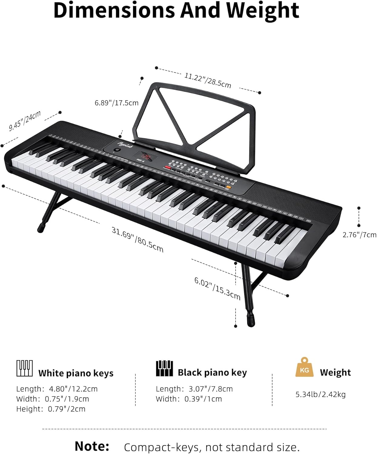 61 Keys Compact Keyboard Piano with Foldable Mini Stand, Built-in 255 Sounds, 255 Rhythms, 24 Demos, Includes Sheet Music Stand, Note Stickers & Power Supply, Gift for Beginners, Black - Image 6