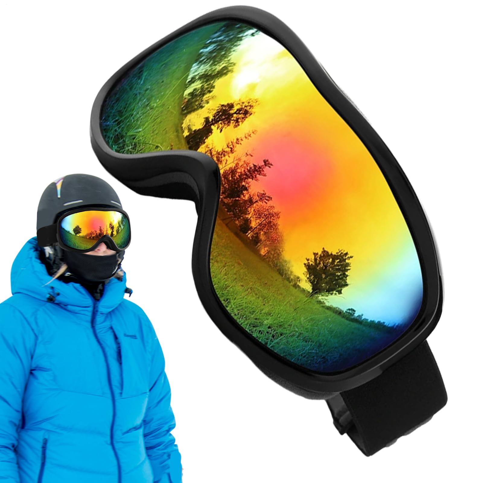 Okulary do sportów śnieżnych, okulary z podwójną warstwą dla ochrony oczu, okulary ochronne o wysokiej rozdzielczości, odpowiednie do narty, jazdy na rowerze, sportów na świeżym powietrzu, motocykla