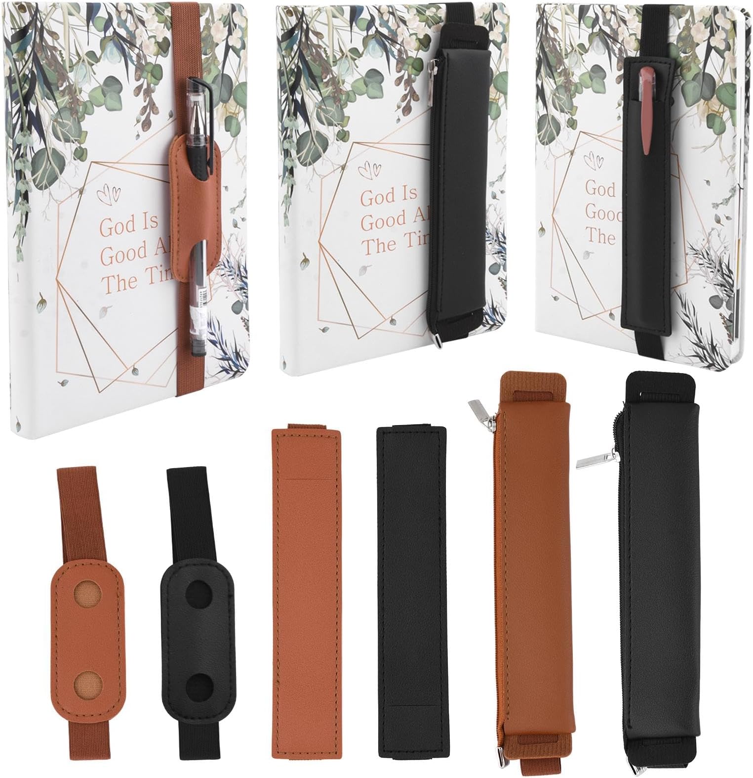 – 6PCS Pen Holder for Notebook, Adjustable Elastic Band Pen Holder, PU Leather Pencil Holder, Pens Sleeve Pouch, for Journals Notebooks Books Planners Rigid Tablet Gift, Detachable