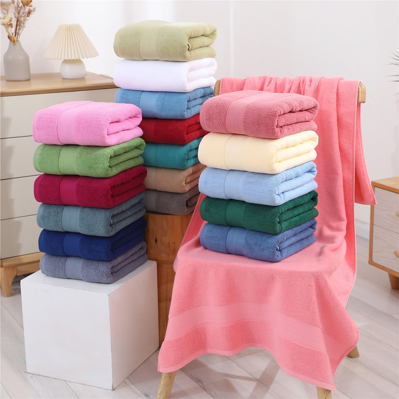 Teli da bagno grandi in filato ad anelli, 2 pezzi, cotone, teli da bagno, peso più leggero, asciugatura più rapida, super assorbenti, asciugamani da bagno di grandi dimensioni(Dark red)