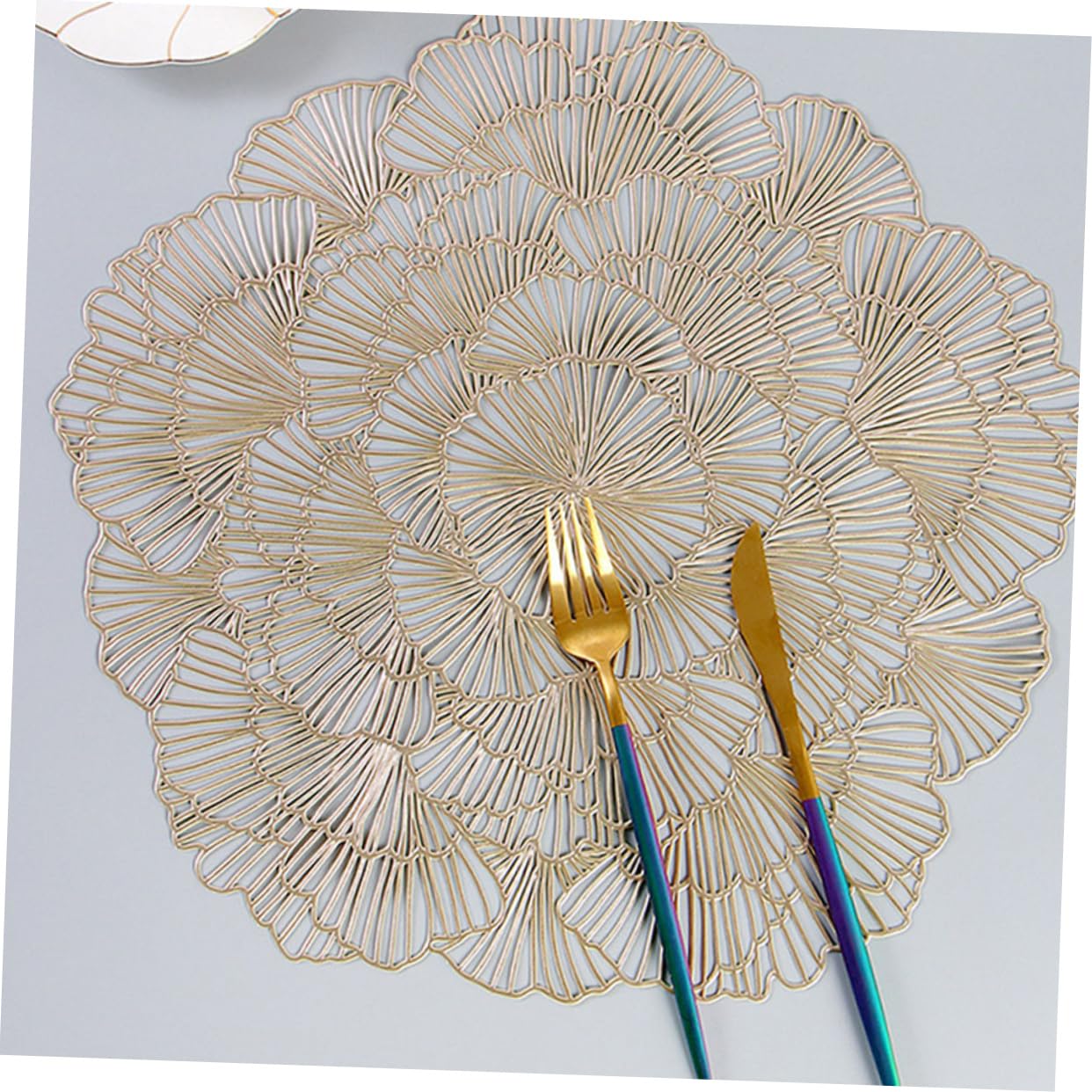 Mantel Individual Hoja de Ginkgo Dorado PVC 12 Piezas | Diseño Calado Elegante, Protector de Escritorio Multiuso, Formato Decorativo para Mesa