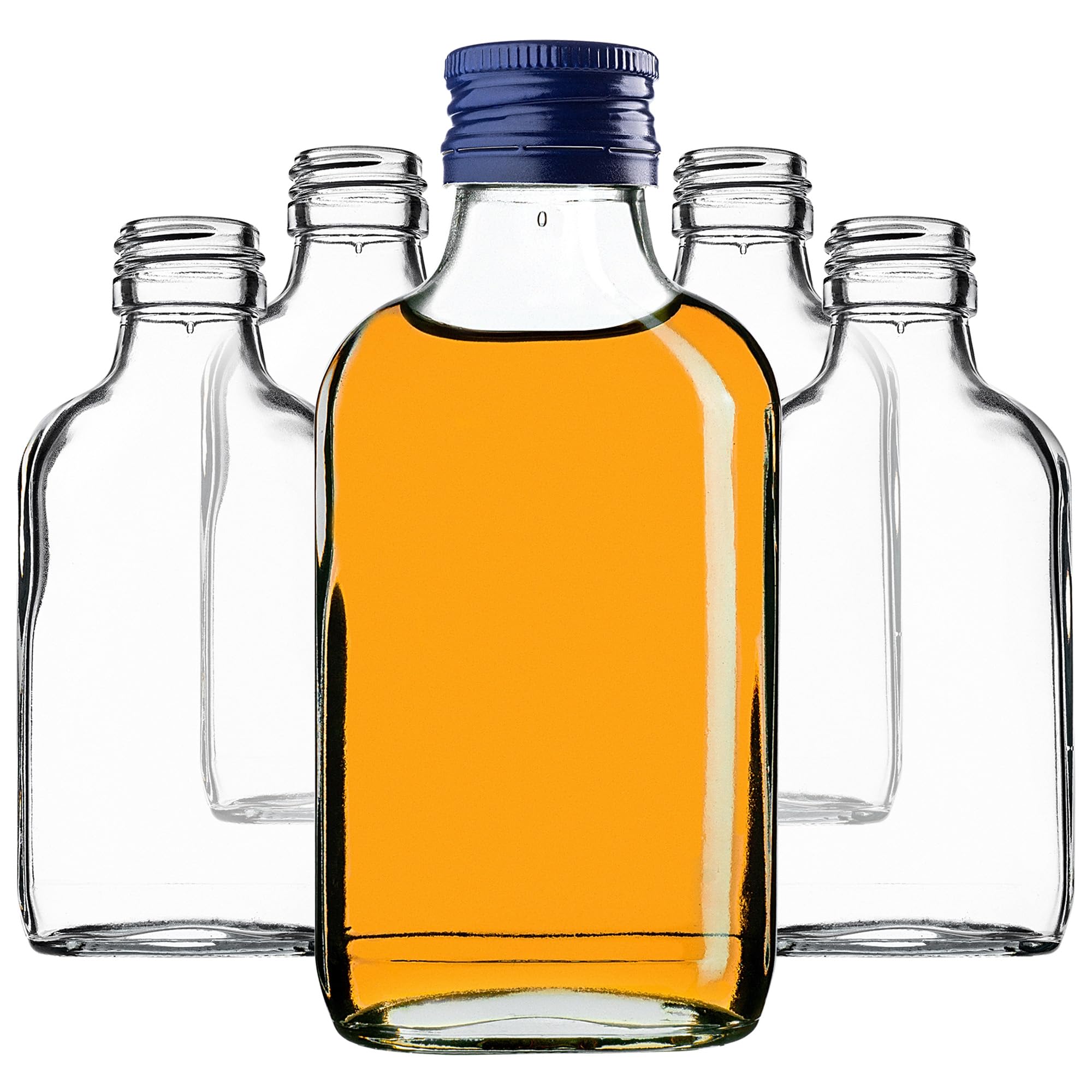 KADAX 50er Set Flachmann 100ml, kleine Glasflaschen mit Schraubverschluss, Fläschchen, leere Flaschen zum Befüllen, mini Likörflaschen, Schnapsflaschen (Blau)