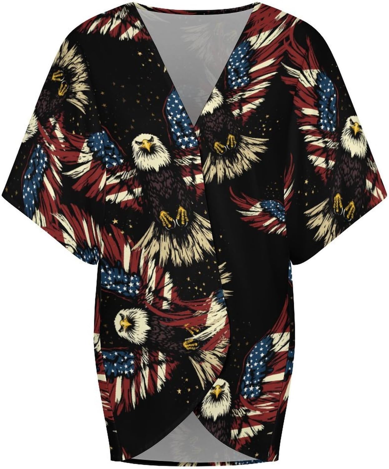 USA Flag E-agles Women's Open Front Cardigan Short Sleeves Jacket Lightweight Sweaters Tops