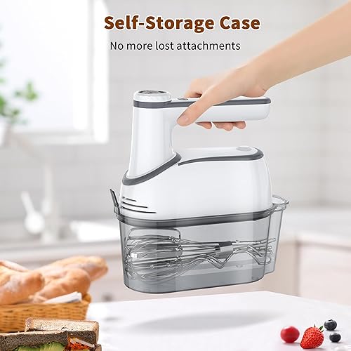 Miniatura 5 de Batidora de mano eléctrica inalámbrica potente batidora de mano de 12 velocidades con 6 accesorios de acero inoxidable (2 batidores, 2 ganchos de