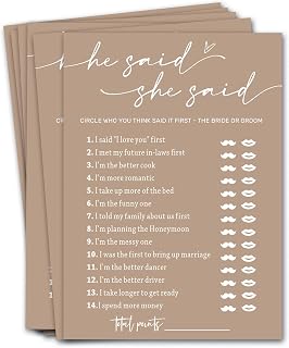 Bridal Shower Games Cards, Guest Who Said It, He Said She Said Game Cards, Bridal Shower Games 25 Guests, Engagement Party Wedding Games for Guests, Minimalist Brown Wedding Party Supplies - D07