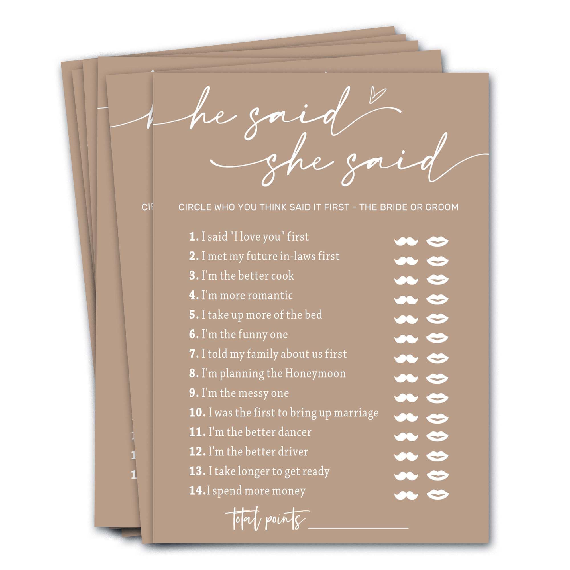 Bridal Shower Games Cards, Guest Who Said It, He Said She Said Game Cards, Bridal Shower Games 25 Guests, Engagement Party Wedding Games for Guests,
