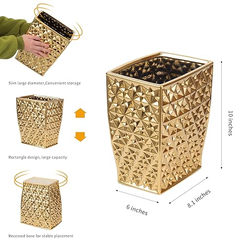 Miniatura 4 de Cubo de basura rectangular de cerámica pequeño de 2.5 galones, papelera, contenedor de basura para baño, dormitorio, cocina, oficina en casa y