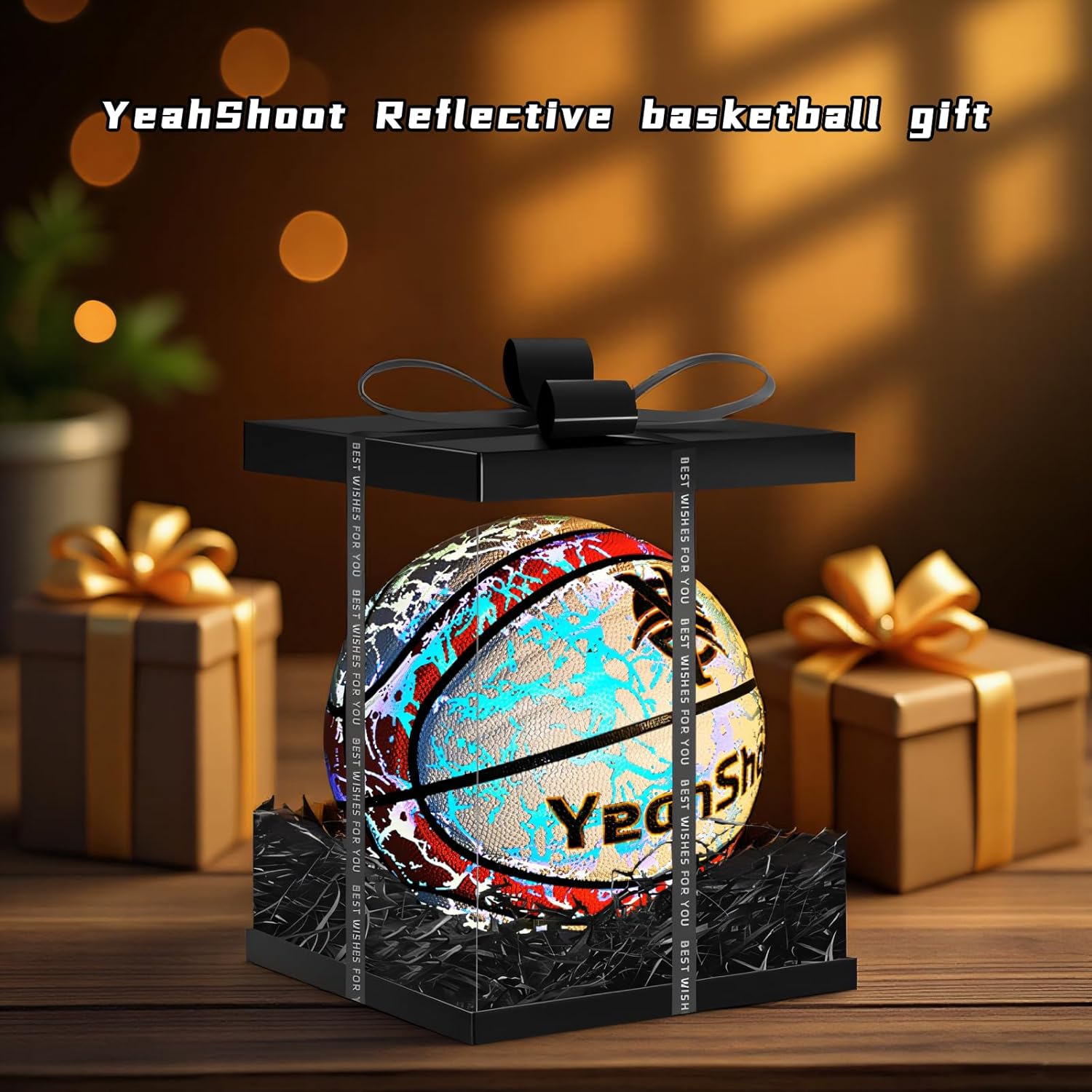 Holographic Reflective Youth Basketball Size 7 - Luminous Glow in the Dark Cool Ball, Premium Gift Box, Perfect Basketball Gift for Any Occasion