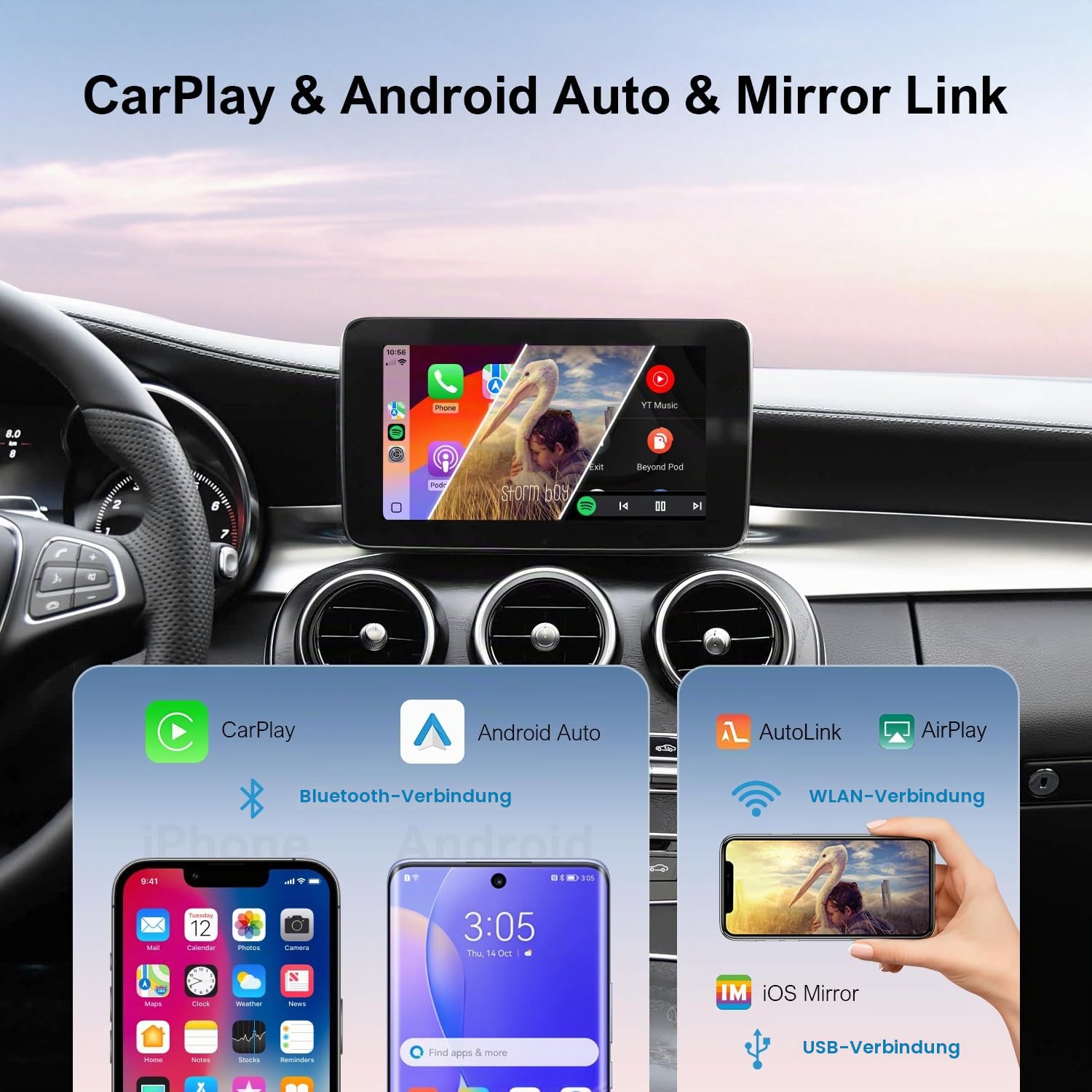 Wireless CarPlay Nachrüst-Kit für Mercedes Benz NTG 5.0/5.1 Android Auto | A/CLA/GLA/B/C/E/G/SL Klasse (2014–2019), Plug-&-Play Decoder, kompatibel mit Android Auto, Mirror Link & OEM-Kameras