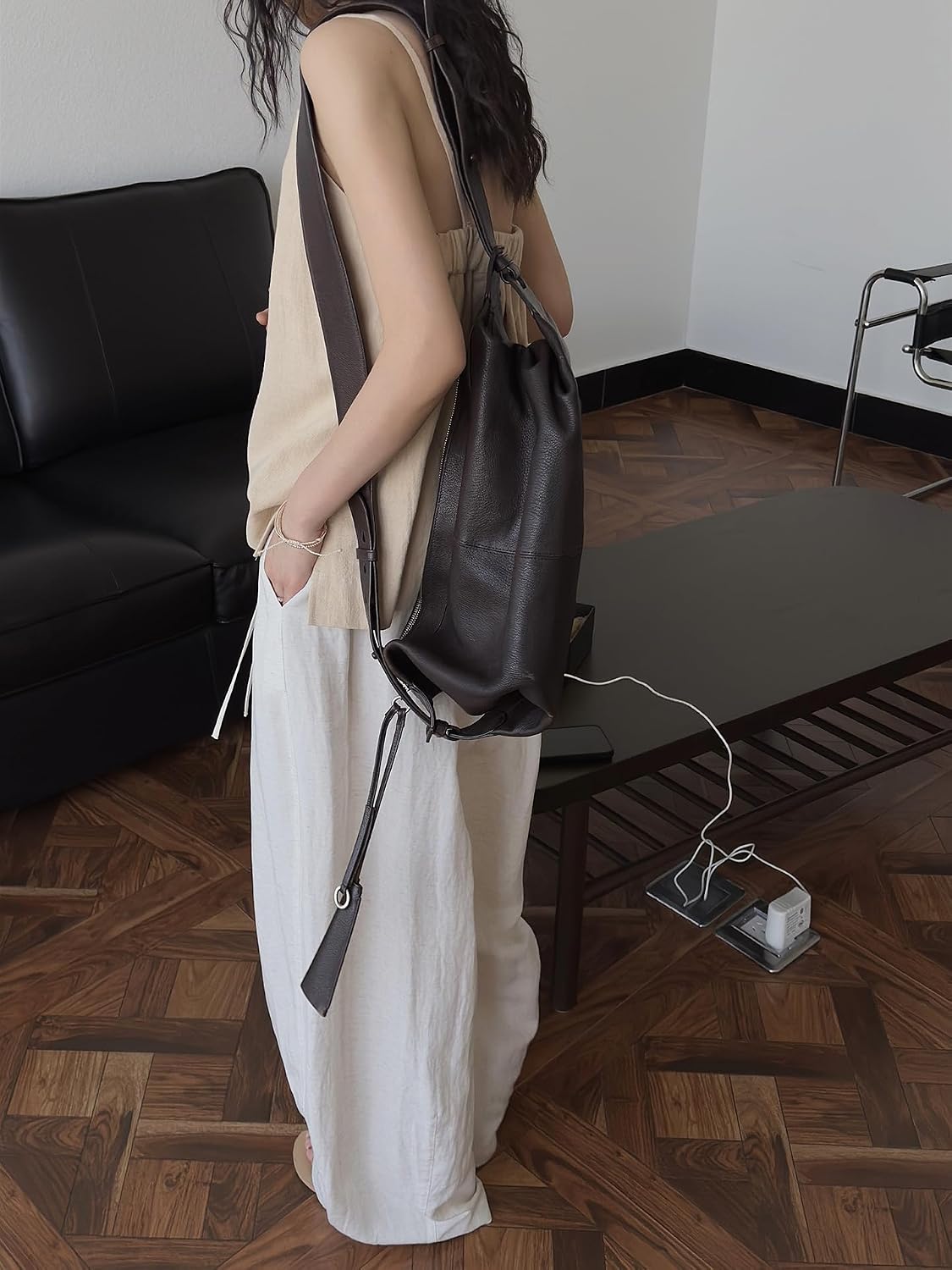 Women's Casual Pants Spring American Style High Waist Wide Leg Cotton Blend Casual Pants