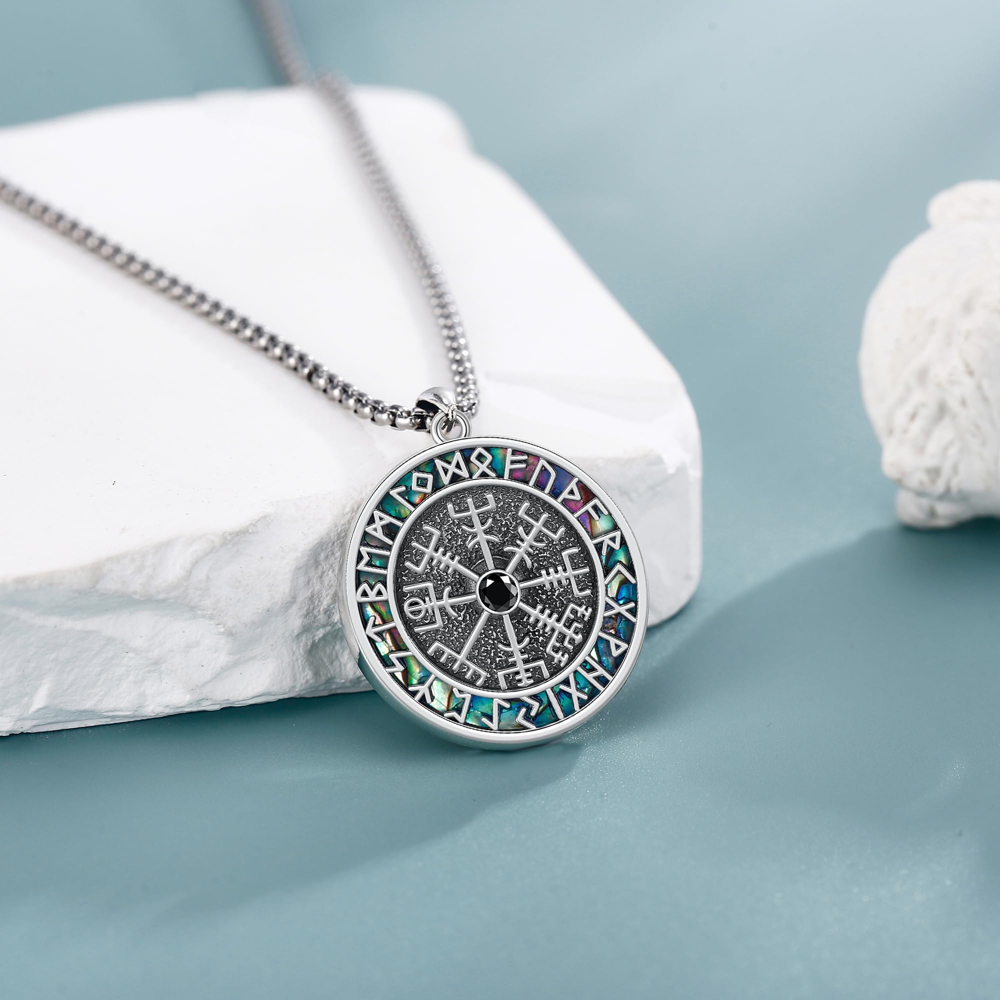 Fidget Wikinger Kompass Halskette Sterling Silber Vegvisir Runen Halskette Wikinger Schmuck Geschenk für Männer