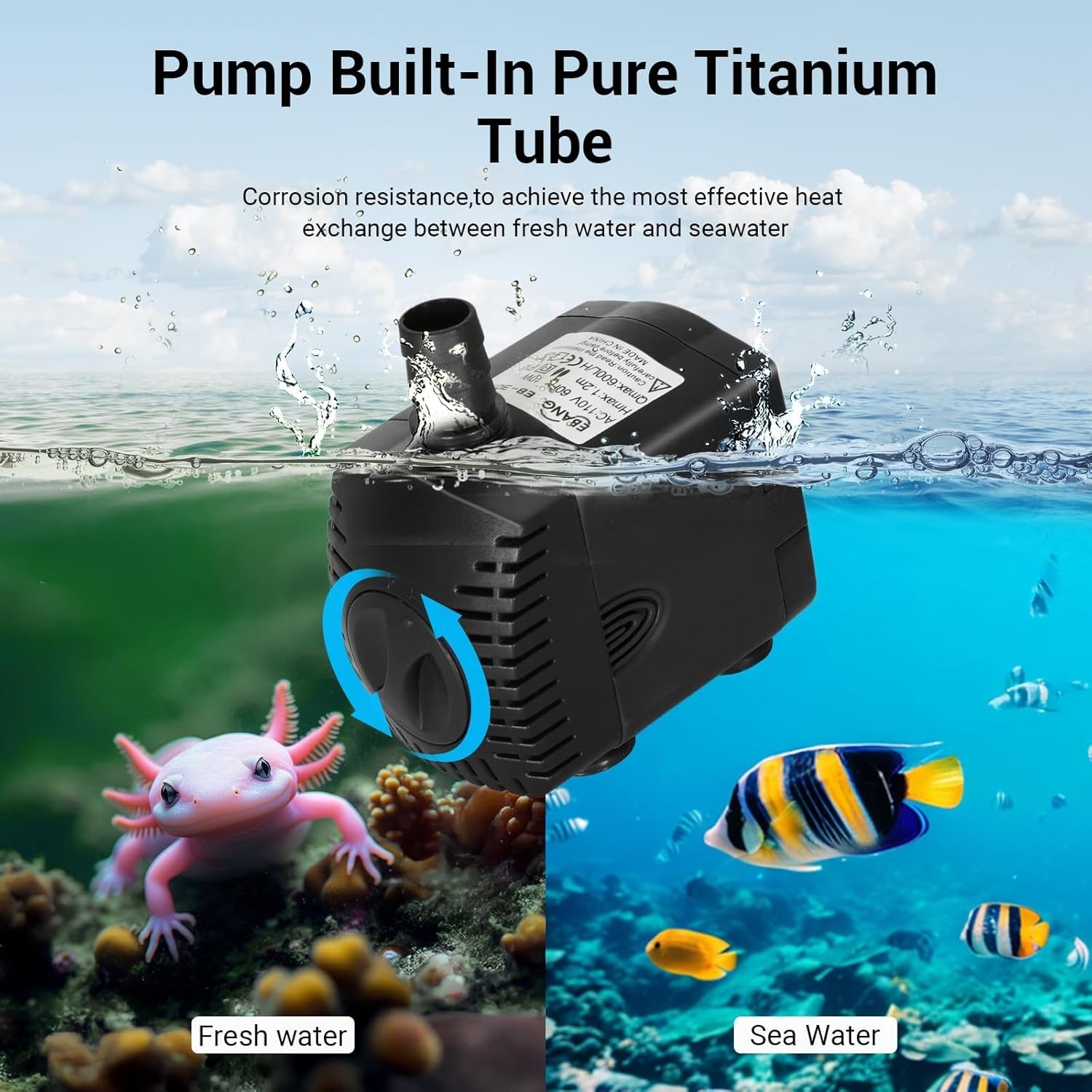 Refrigeratore d'acqua per acquario, 160/300/500L piccolo dispositivo di raffreddamento per acquario, refrigeratore ideale per idroponica, pesci d'acqua dolce e salata, coralli e gamberetti