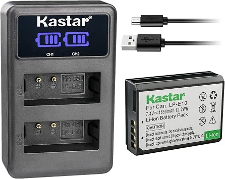 Kastar 1-Pack LP-E10 Battery and LED2 USB Charger Compatible with Canon LP-E10 LPE10 Battery, Canon LC-E10 LC-E10N Charger, Canon EOS Kiss X50, EOS Kiss X70, EOS Kiss X80, EOS Kiss X90 DSLR Cameras