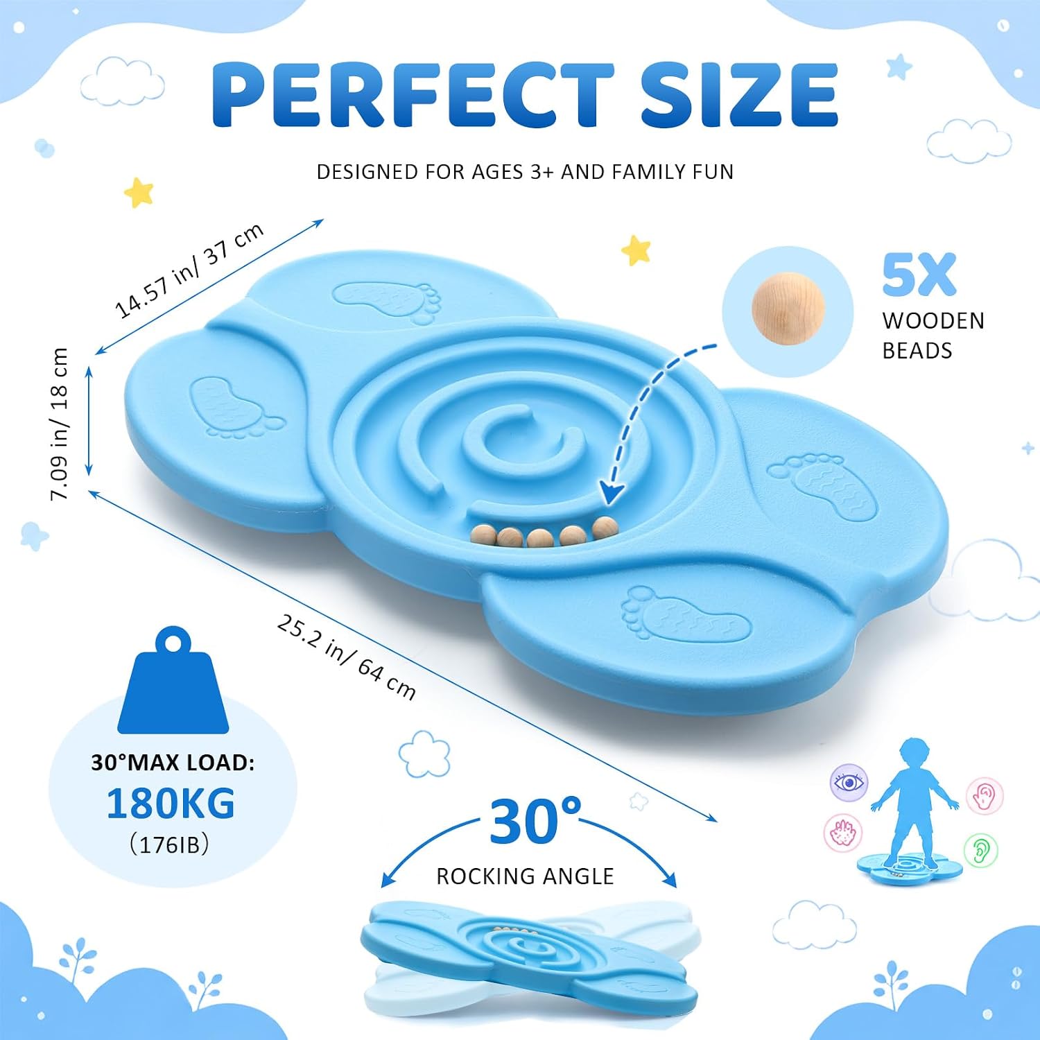 Vinsot Egg Shape Balance Board with Wooden Beads for Kids Child Interactive Toy Sensory Integration Training Coordination Focus Non Slip Wobble Board for Indoor Outdoor