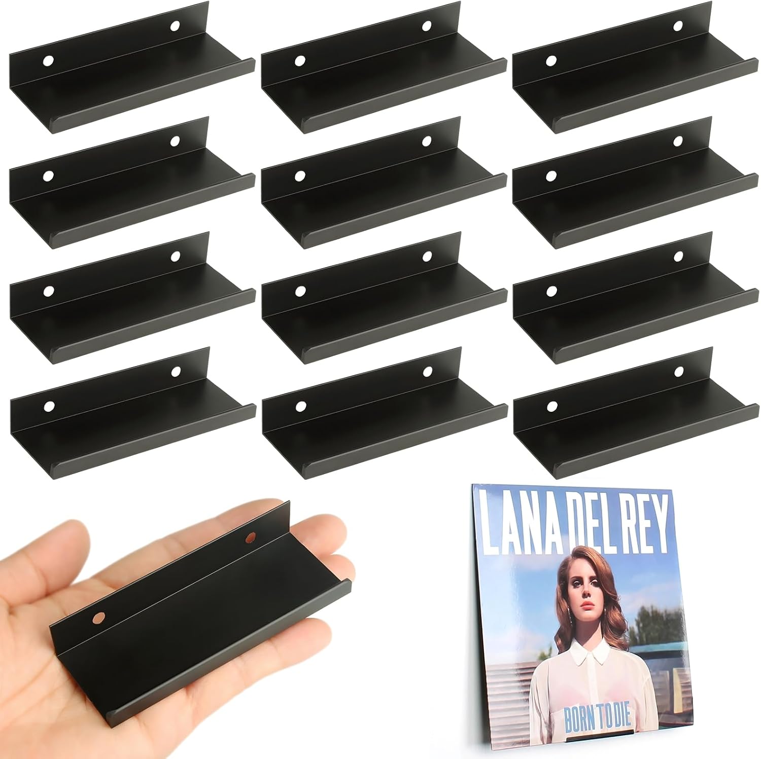 Vinyl Wall Mount 12 Pack, Metal Vinyl Shelf Minimalist Record Display Your Favorite Albums Stylish Record Holder Wall Modern Office Home Decor for Music Lovers Collectors, Industrial Black
