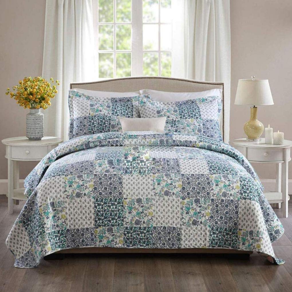 Sjdopulse Patchwork9 230X250cm Antique Chic Patchwork Bedspread With 2 Pillowcases Quilted Quilt Coverlets Washable Cotton Bed Blanket Throws, Patchwork16, 230X250cm