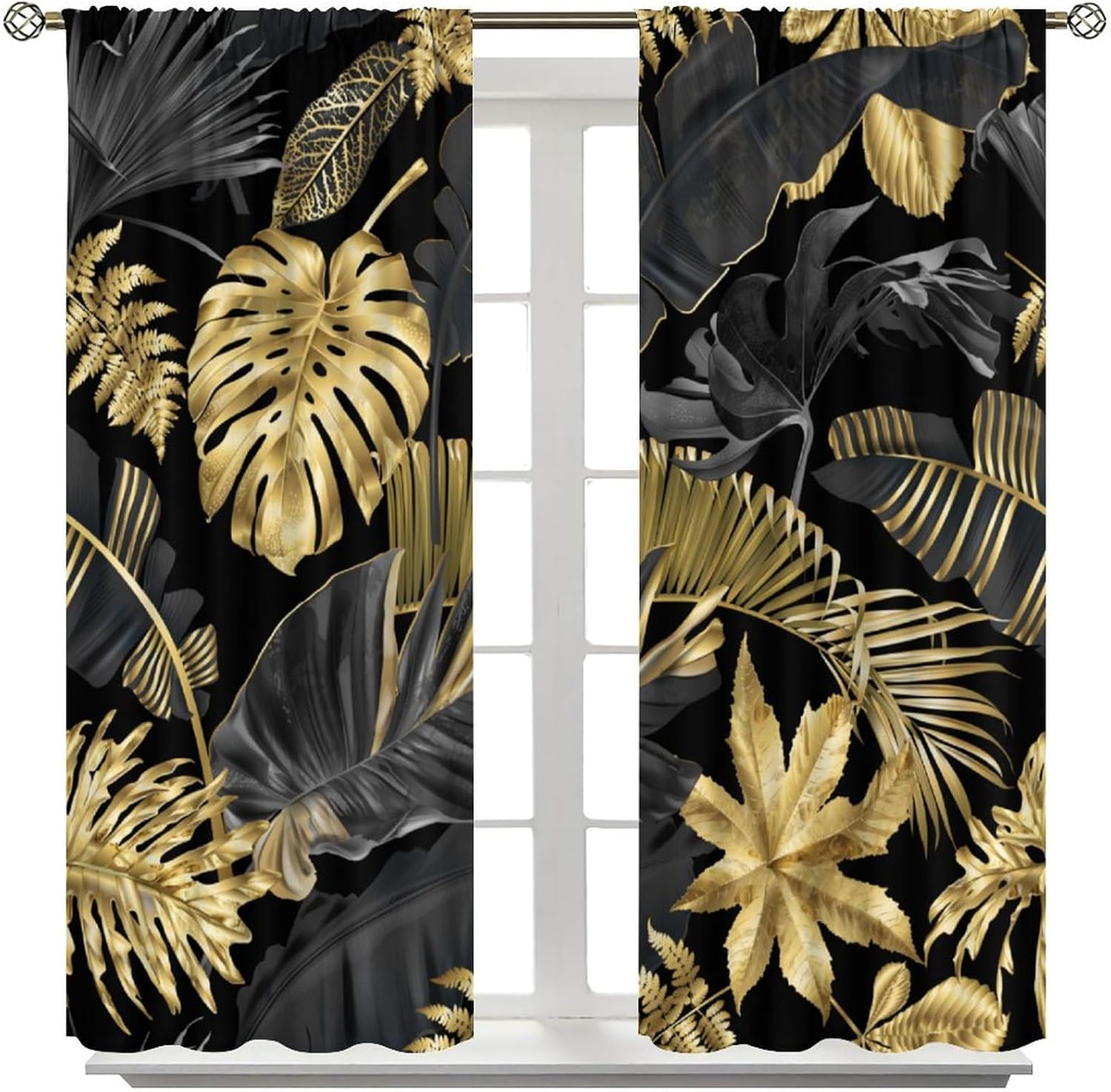 Tropical Leaves Blackout Curtains, Retro Boho Palms Tree Hawaii Jungle Window Treatments Botanical Modern Window Drapes for Living Room Bedroom Kitchen W52xL84in