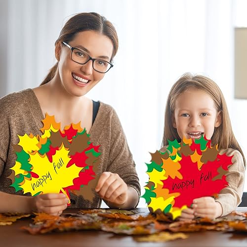 Miniatura 7 de Demissle Recortes grandes de hojas de otoño, recortes de hojas de papel de arce de 4 pulgadas para tablón de anuncios con puntos de pegamento, hojas