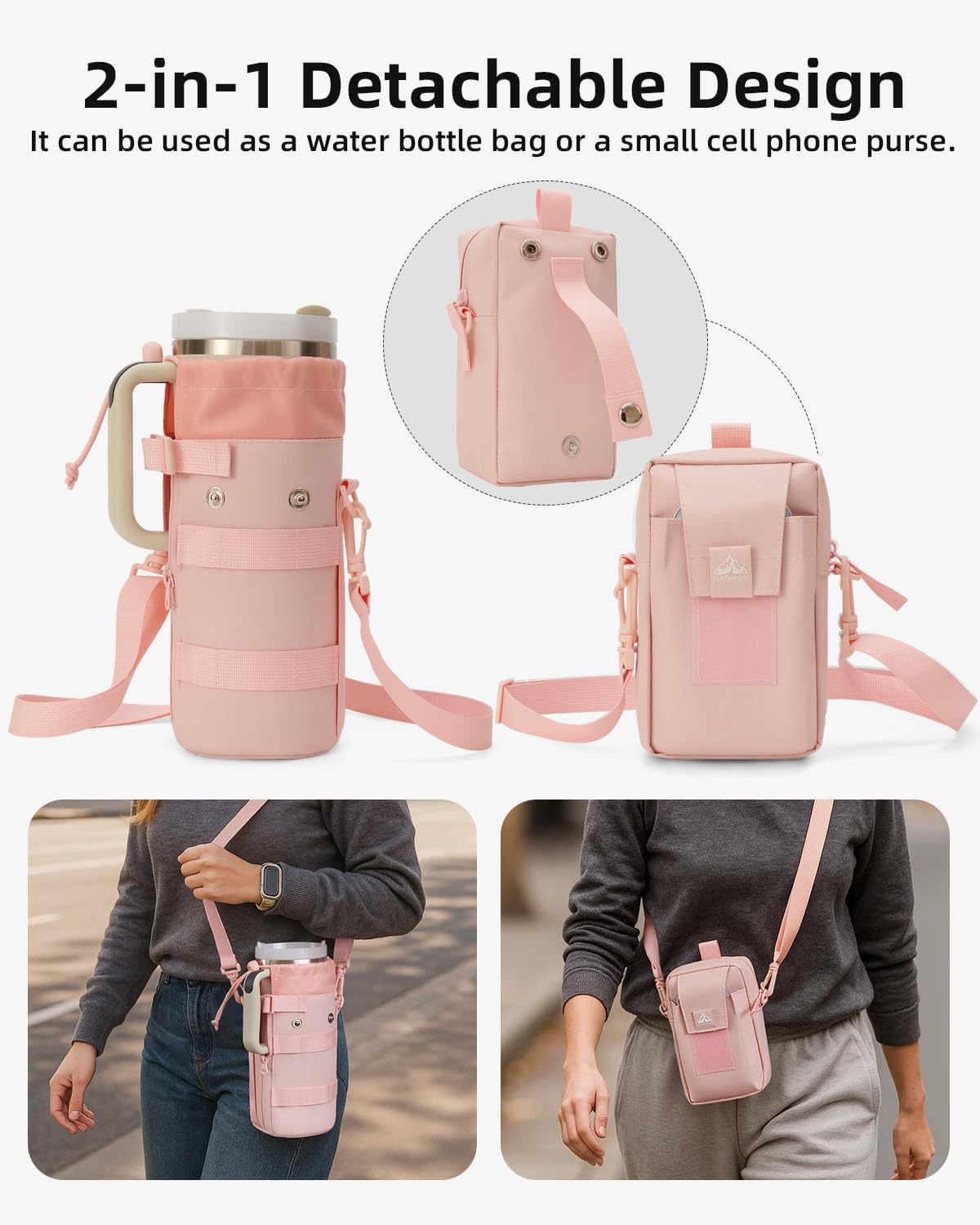 Nefeeko Magnetic Gym Bag, Water Bottle Holder with Phone Pouch, Adjustable Sling Strap, Detachable 2-in-1 Design, Gym Accessories for Men and Women, Water Bottle Bag for Fitness, Sports, Travel - Image 5