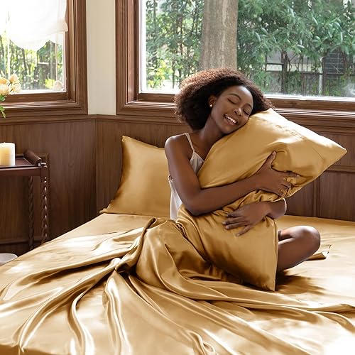 Miniatura 7 de CozyLux - Juego de sábanas de satén con microfibra sedosa tamaño Queen, 4 piezas, 1 sábana bajera con esquinas profundas, 1 sábana encimera y 2