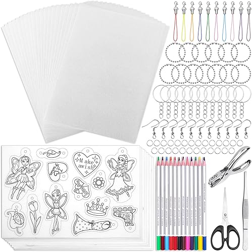 Shynek Kit de 205 llaveros retráctiles, incluye 20 hojas de papel retráctil y 185 llaveros accesorios para manualidades creativas