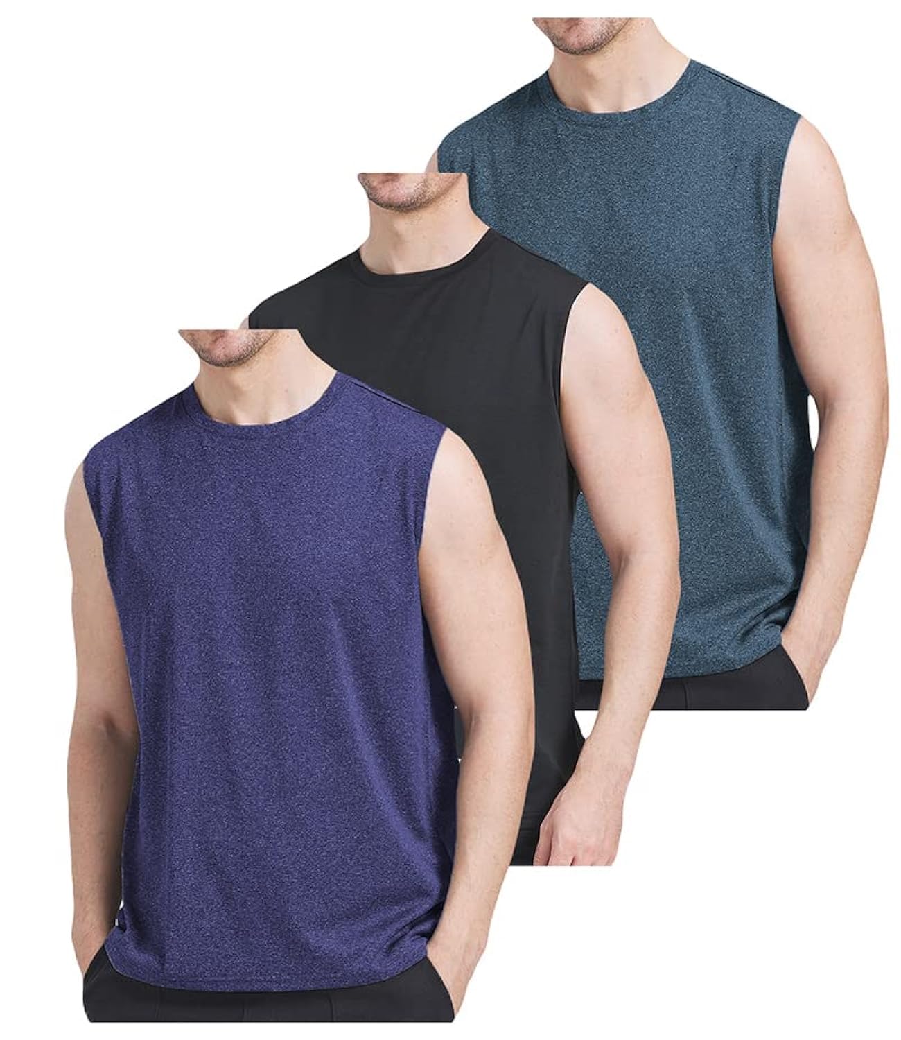 Confezione da 3 canottiere da allenamento da uomo Dry Fit Performance Gym Bodybuilding Athletic T-shirt senza maniche
