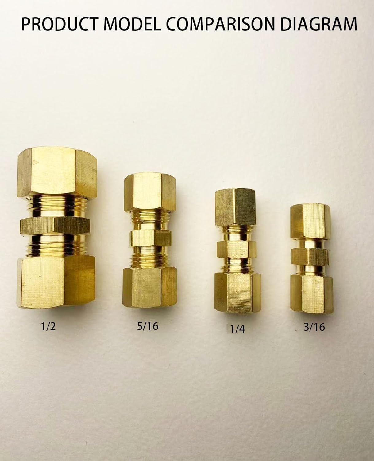 Pack of 2 Compression Union Brass Tube Fitting,1/4" Tube OD X 1/4"Compression