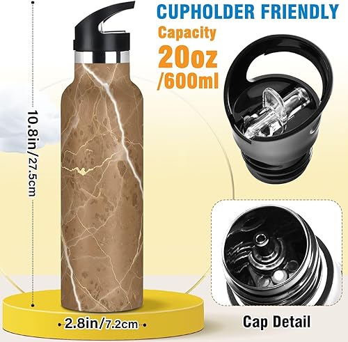 Miniatura 2 de Water Bottle for Kids with Straw 20 Oz Water Bottle Insulated for Boys Girls, BPA-Free, Brown Marble