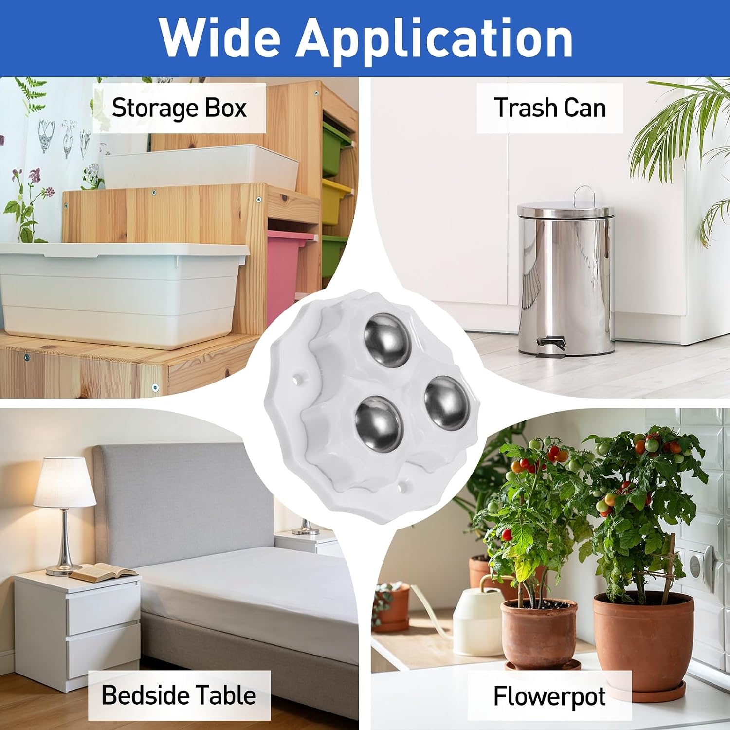 PATIKIL 2 Set Self Adhesive Paste Caster Wheels(2.2in), 360 Degree Swivel Universal Wheel with 3 Stainless Steel Ball Bearing for Kitchen Furniture Storage Trash Bins, White