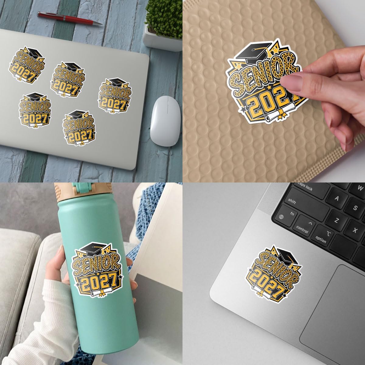 3PCS Senior 2027 Stickers, Graduation Leopard Print Decals Waterproof Vinyl for Laptop Water Bottle Tumbler Phone Case, Class of 2027 Gifts for Students Teachers Graduation Party image 2