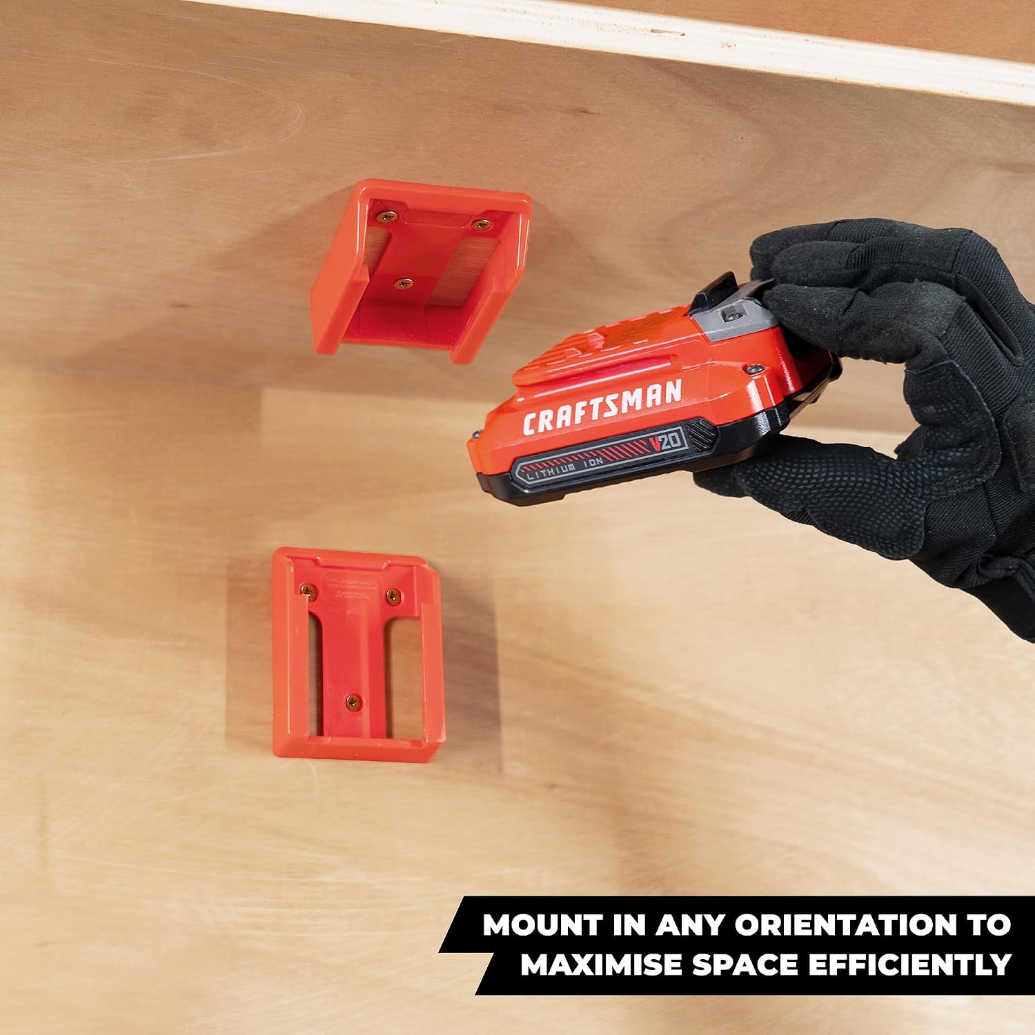 StealthMounts Battery Mounts Compatible with Craftsman 20V Batteries - 5 Pack - RED – Wall & Undershelf Battery Holders for Cordless Power Tool Storage – Garage, Workshop & Van Organiser – Made in UK