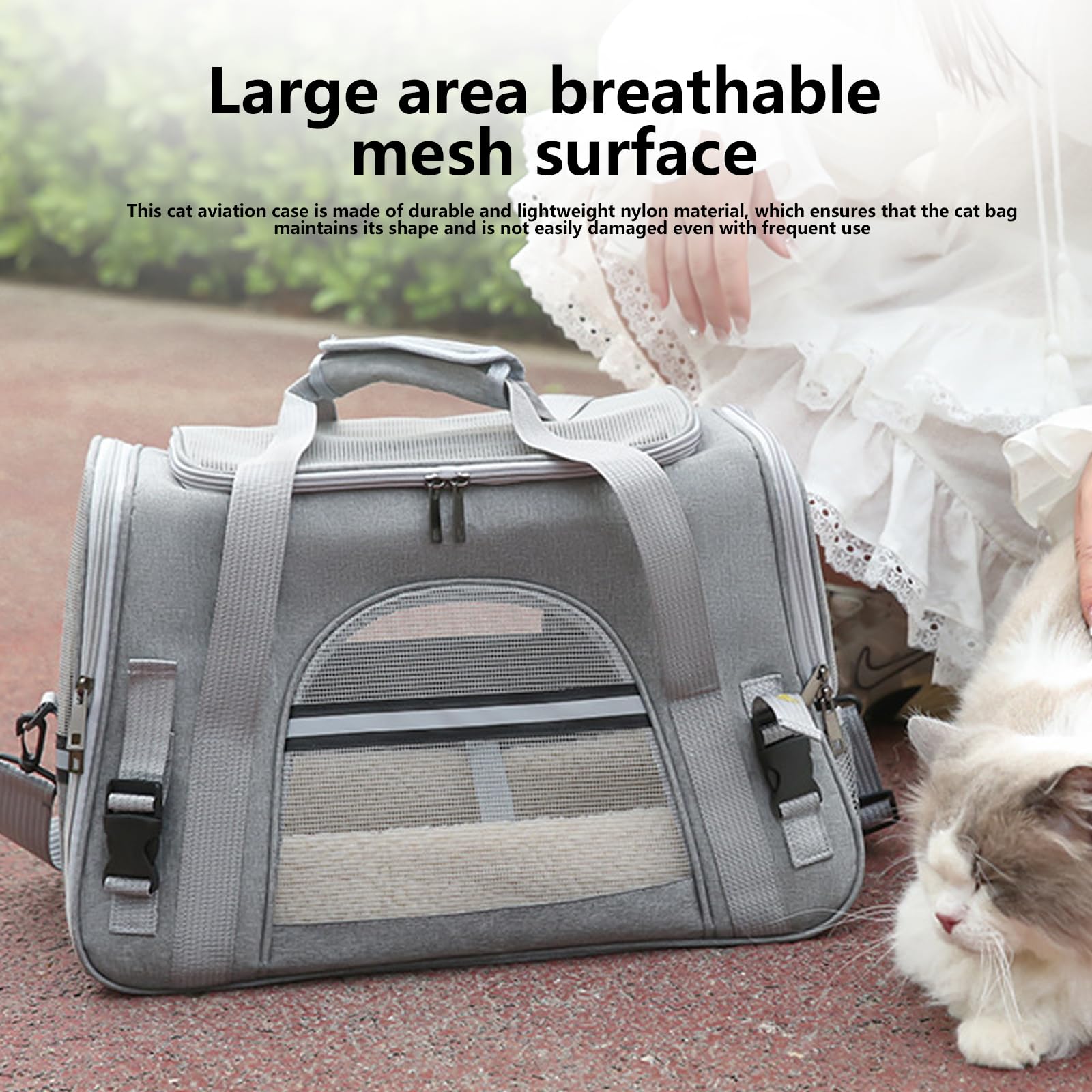 Transporttasche Katze, 44x25x30cm Transportbox für Katzen Faltbar, Transporttasche für Katze Hund, Tragbar Katzen Tragetasche mit Schultergurt Atmungsaktiv für Mittel Kleine Haustiere(Grau)