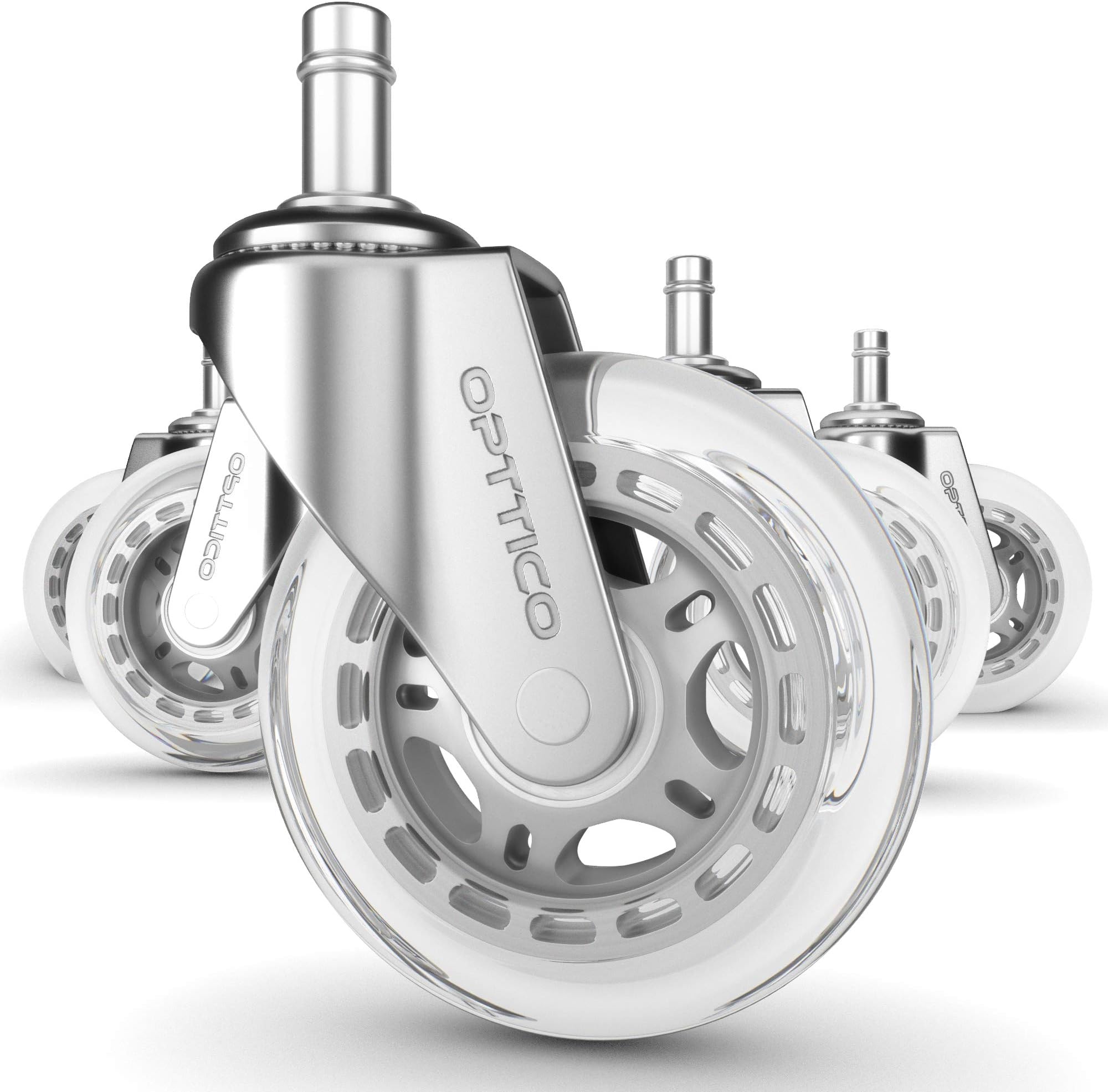 Office Chair Caster Wheels Replacement Set - 3" Heavy Duty Desk Chair Rollers for Hardwood Floors - 650 lbs Load Capacity, 5 Pack (Silver/Clear Wheel)