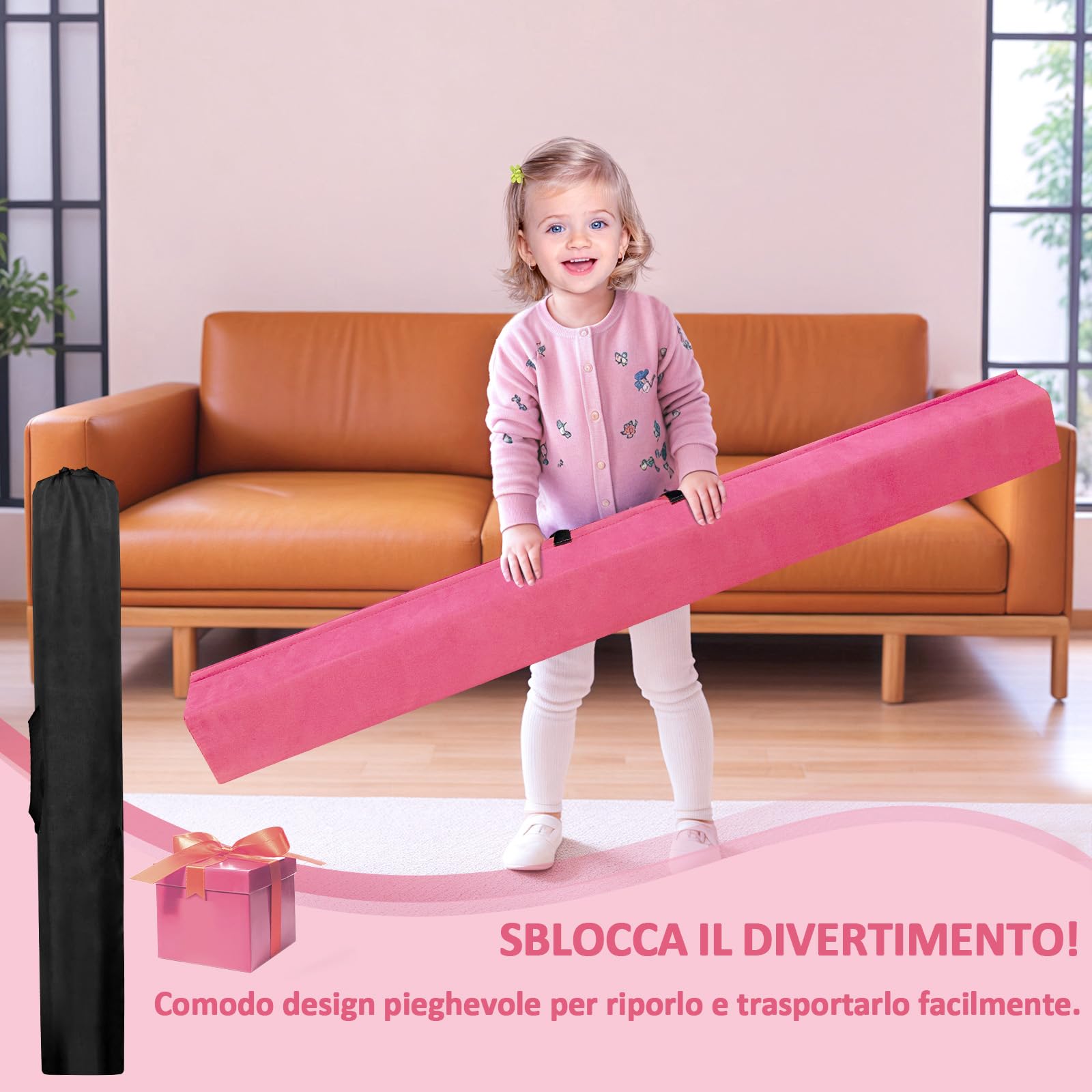 LeapBeast Trave Ginnastica Artistica per Casa 240/270/300 cm in Strati Floccanti, Trave di Equilibrio Pieghevole con Fondo Antiscivolo per Bambini, Principianti e Ginnasti Professionisti