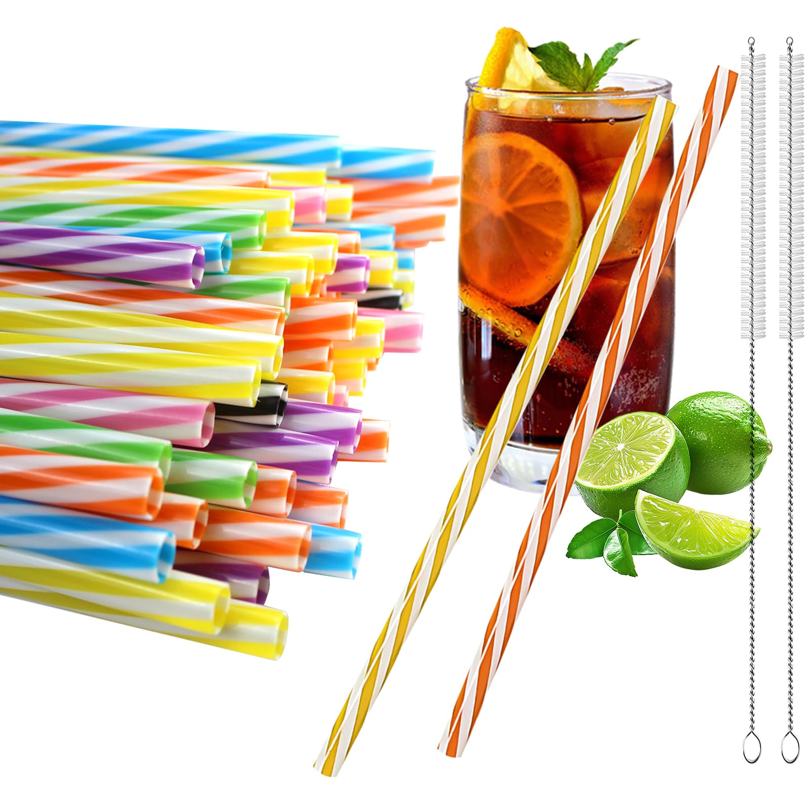 Pailles Réutilisables En Plastique - 12 Pièces Colorées Avec Brosse - Longueur 23 Cm - Pour Fêtes, Maison, Bar - 2