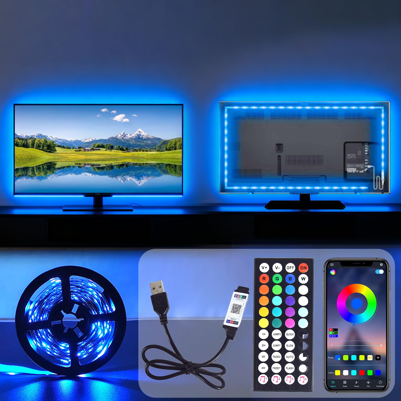 YAPJOY TV Light Strip, 5M TV Backlight, Music Sync LED TV Light with Bluetooth Function