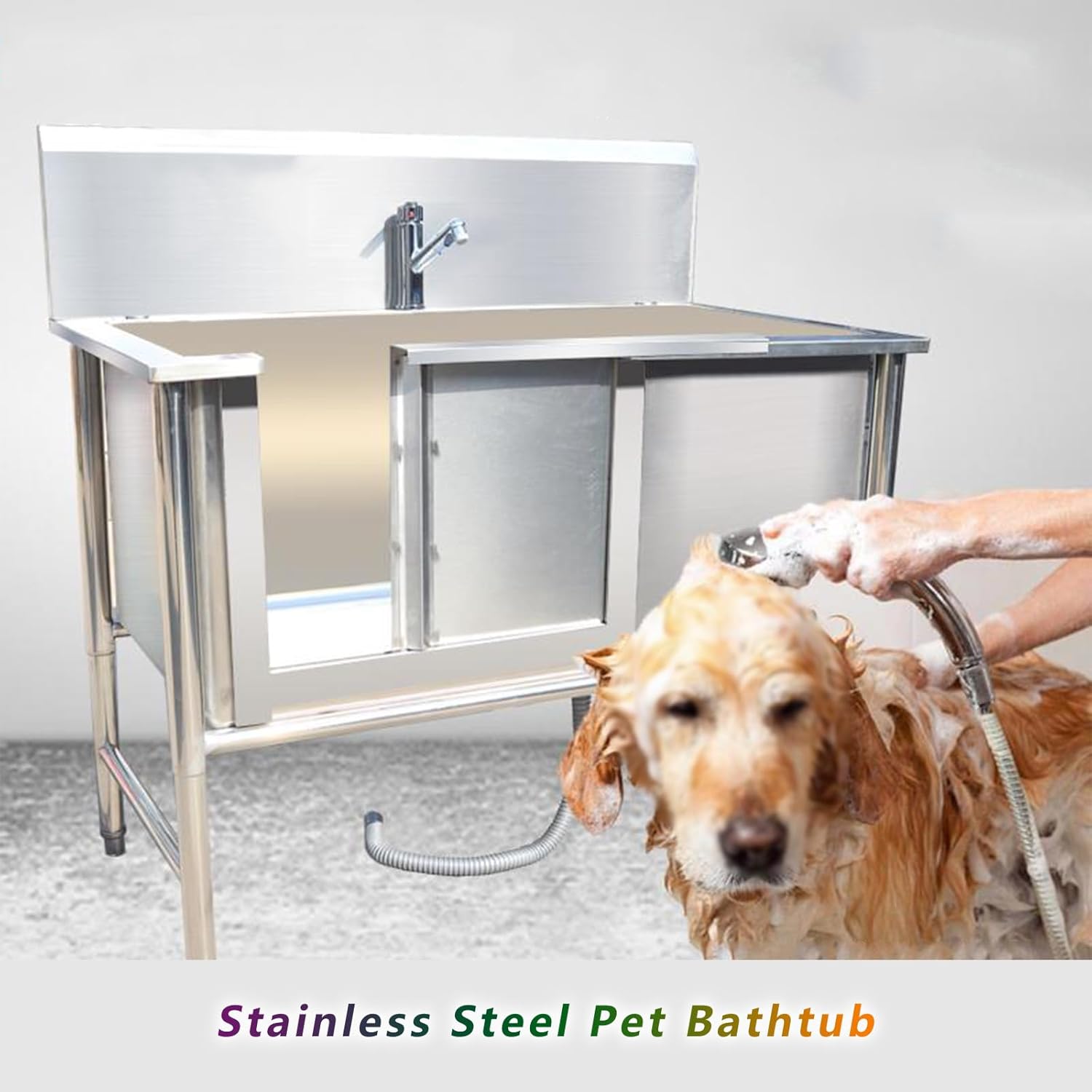 Dog Grooming Tub with Sliding Door,Pet Wash Bath Station,Dog Bathtub Station,Professional Stainless Steel Dog Grooming Bathing Station,Wash Shower Sink for Larg,47in/120cm