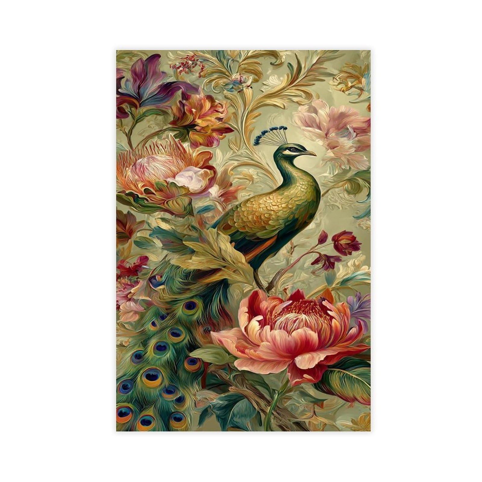 Qnvjqkdsi Unframe Elegant Peacock And Floral Arrangement Art Canvas Poster Bedroom Decor Landscape Office Room Decor Gift 16" L X 24" W