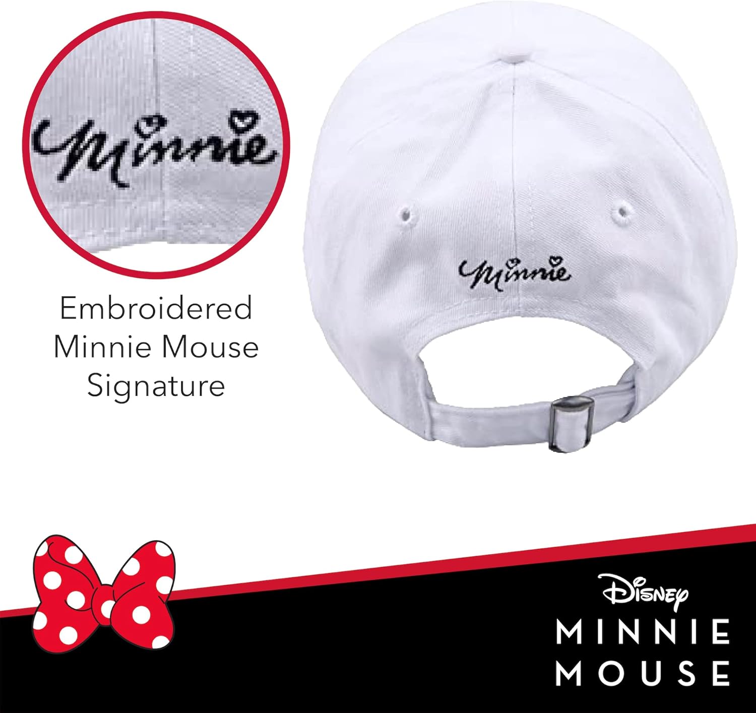Disney Minnie Mouse Dad Hat, Cotton Adjustable Baseball Cap with Curved Brim - Image 4